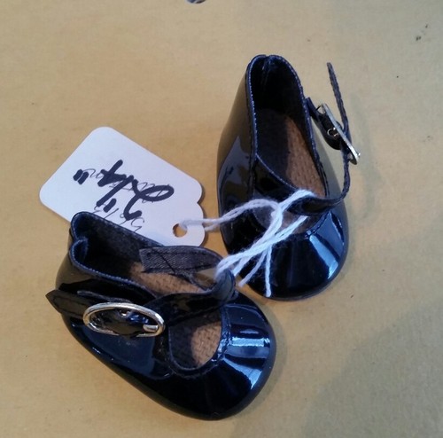 Antique Vintage Doll Shoes Black Patent