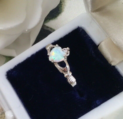 Opal claddagh ring white gold sale