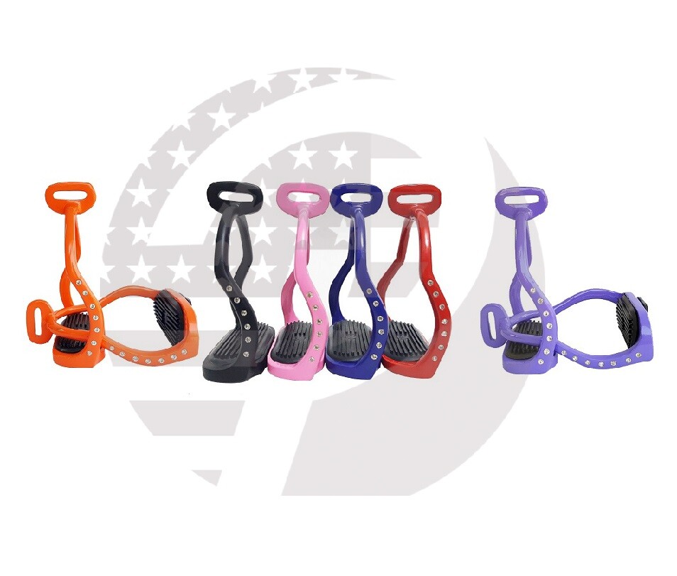 ALUMINUM DOUBLE BENT STIRRUPS HORSE RIDING 4 COLORS WITH CRYSTAL