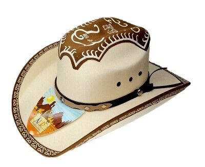 White children's cowboy hat,  with short brim and brown patch ( 1-9 yeras old)