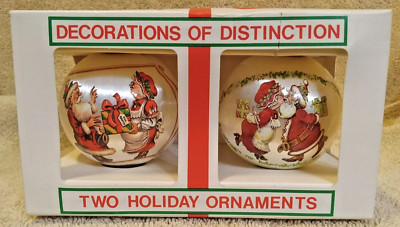 VTG Santa and Mrs. Claus Rauch Industries Set Of Two Christmas Ornaments K25C