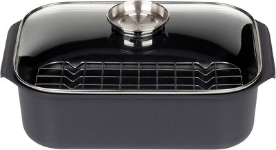 GSW Rechteckbräter  Gourmet  mit  Aroma Glasdeckel  und Grilleinsatz  Aluguss