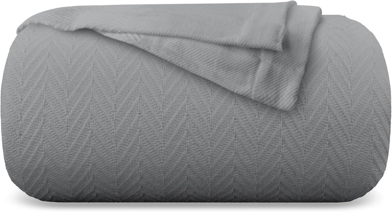 Pure Cotton, Luxury King Size Dark Grey Blanket Herringbone Pattern, Lightweight, Soft & Cozy Premium Fall Bed Throw Blanket for All Seasons, 350GSM & 106X92 with Free Cotton Pouch
