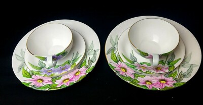 Herend Tea Cups w. Saucers and Plates Set for 2 Persons, FIRST EDITION 