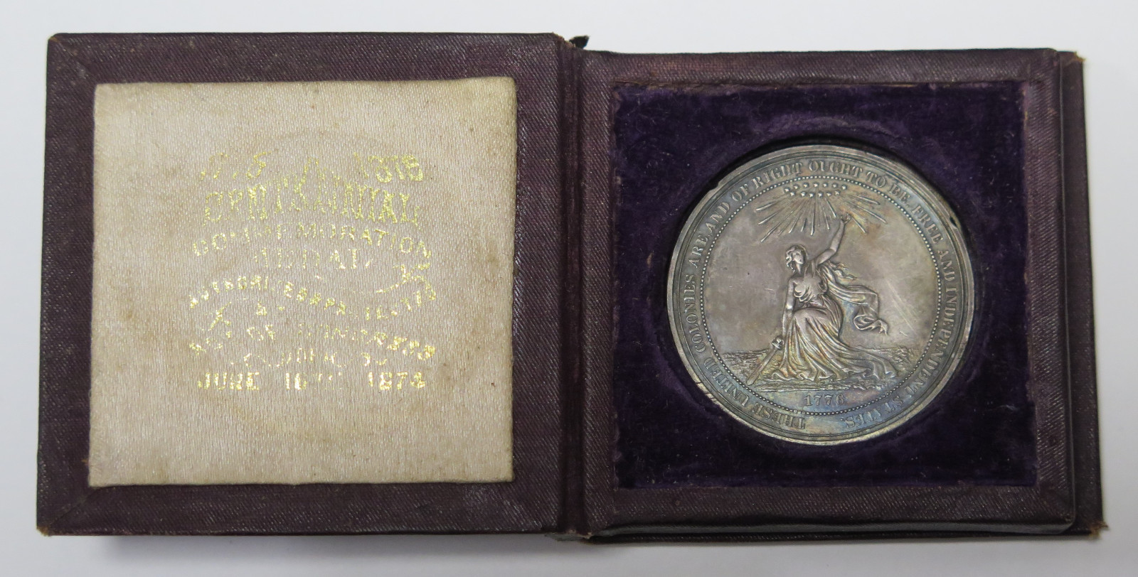 1776-1876 U.S. Silver Centennial Exposition Commemoration Medal HK-20 With Box