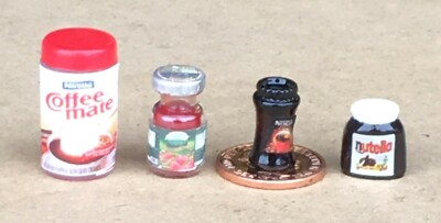 Jam Coffee Powdered Milk & Nutella Jars Tumdee 1:12 Scale Dolls House Miniature