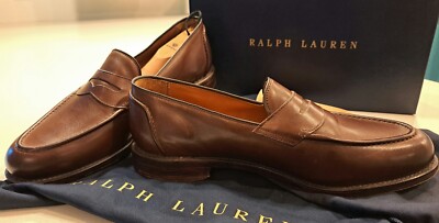 Polo Ralph Lauren Dark Brown Singleton Calf Penny Loafers, Made in USA, US 11 D