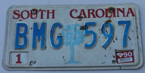 License Plate Vintage South Carolina SC Palmetto Tree BMG 597 1990 USA