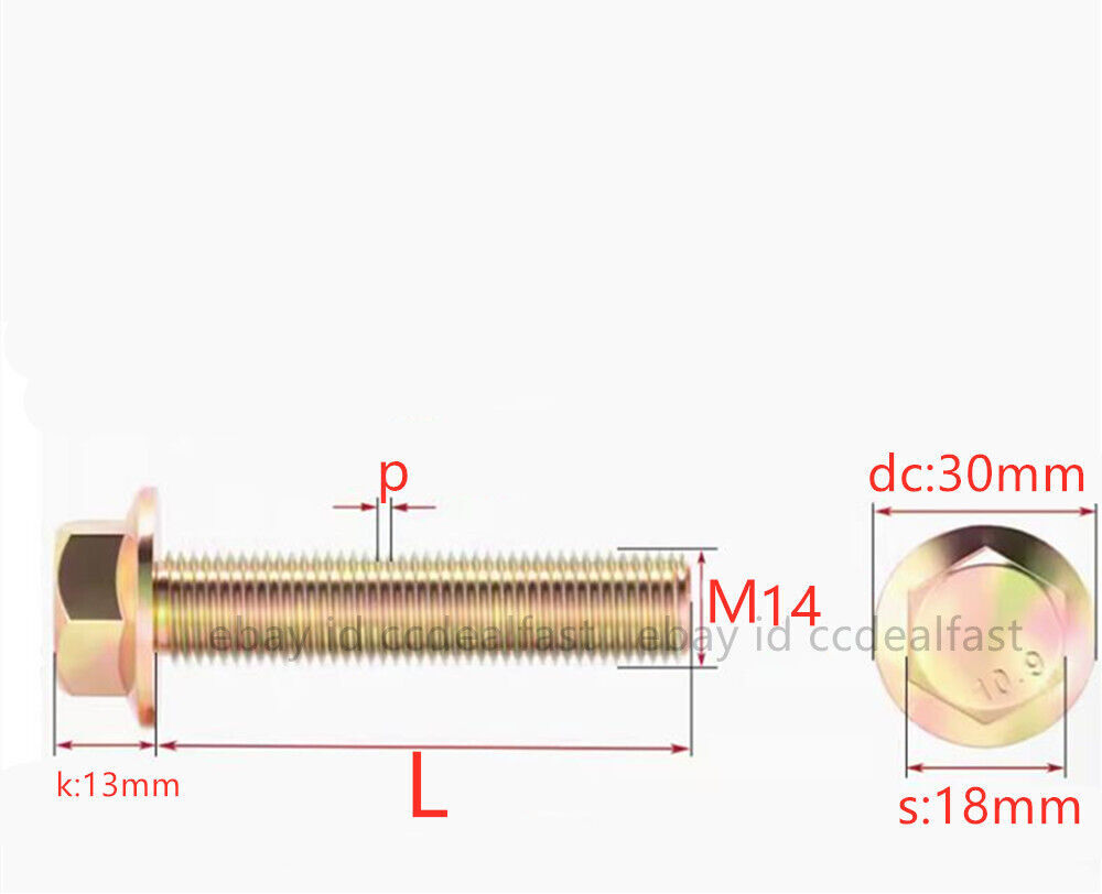 Color Zinc 10.9 Steel Fine Thread Hexagon Flange Head Bolts M10 M12 M14 M16