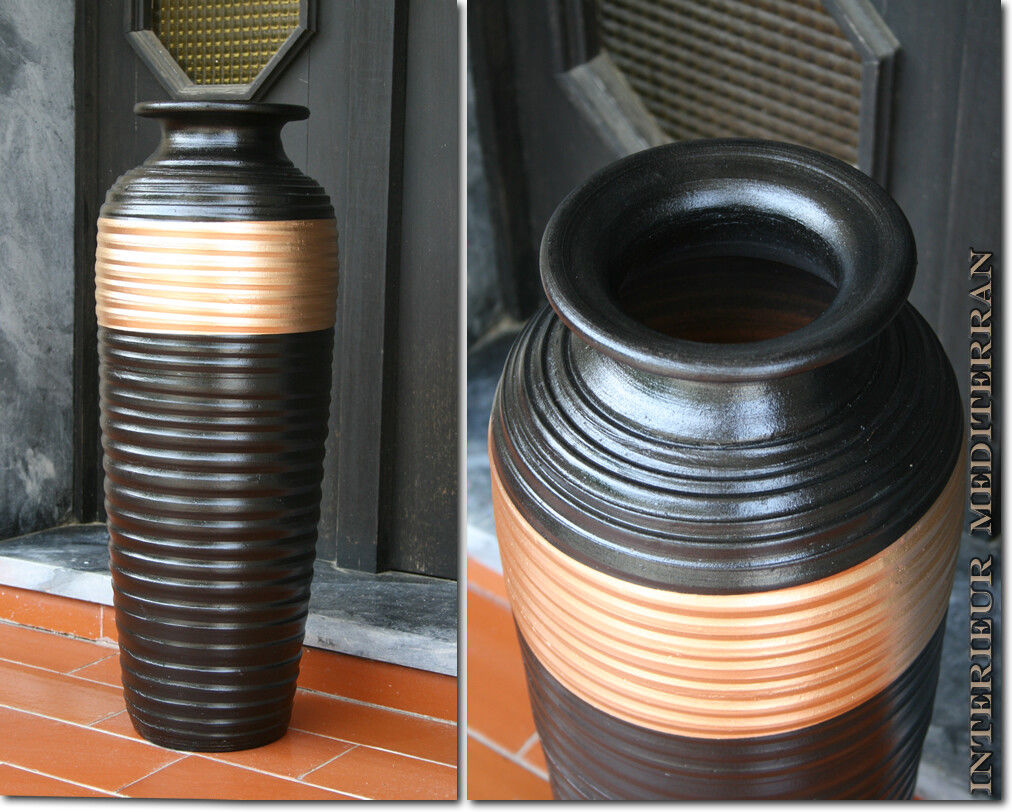 Vase Keramik Gold Weiß Bodenvase Dekovase Blumenvase 60 CM aus Portugal Neu