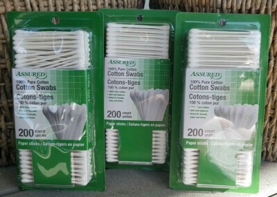LOT of 3 Assured 100% Cotton Swabs (200 Ct) Packs Hygiene Beauty Baby Home Hobby