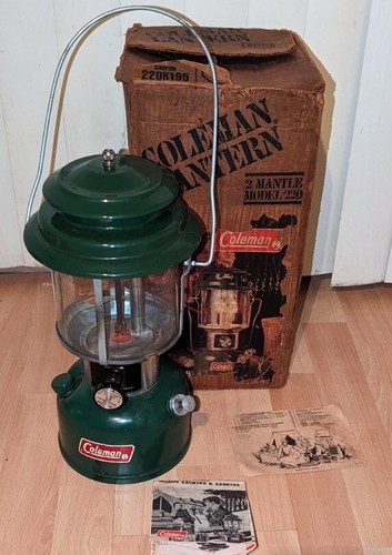 VTG COLEMAN LANTERN 220K195 DOUBLE MANTLE BOX & INSTRUCTIONS