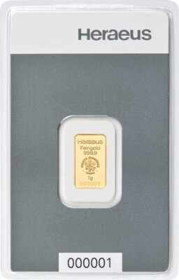Goldbarren Heraeus 1 Gramm 999.9 Gold / AU original geblistert