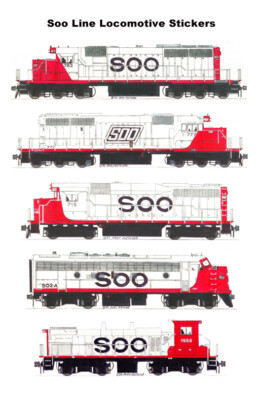Soo Line Locomotives 5 individual Stickers Andy Fletcher