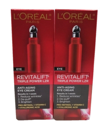 New! 2X! L'Oreal Revitalift  Triple Power LZR Anti-Aging Eye Cream 15ml/0.5oz