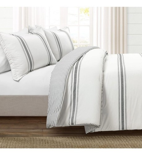 Lush Decor Farmhouse Stripe 3-piece Comforter Set Dark Gray California King