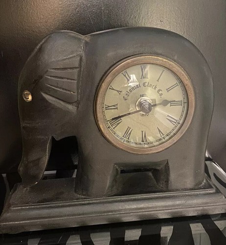 Colonial Clock Co., Estb. 1870 Wooden Hand carved elephant 🐘 mantle   Clock 🕰.