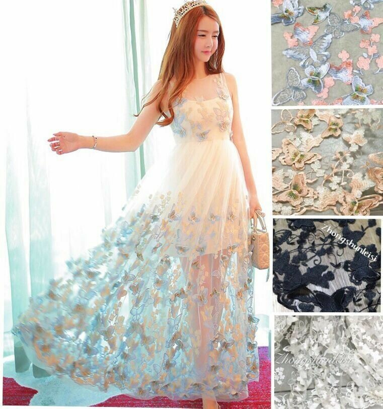 3D Butterfly Embroidery Tulle Lace Material Wedding Dress 59'' Wide By Metre New