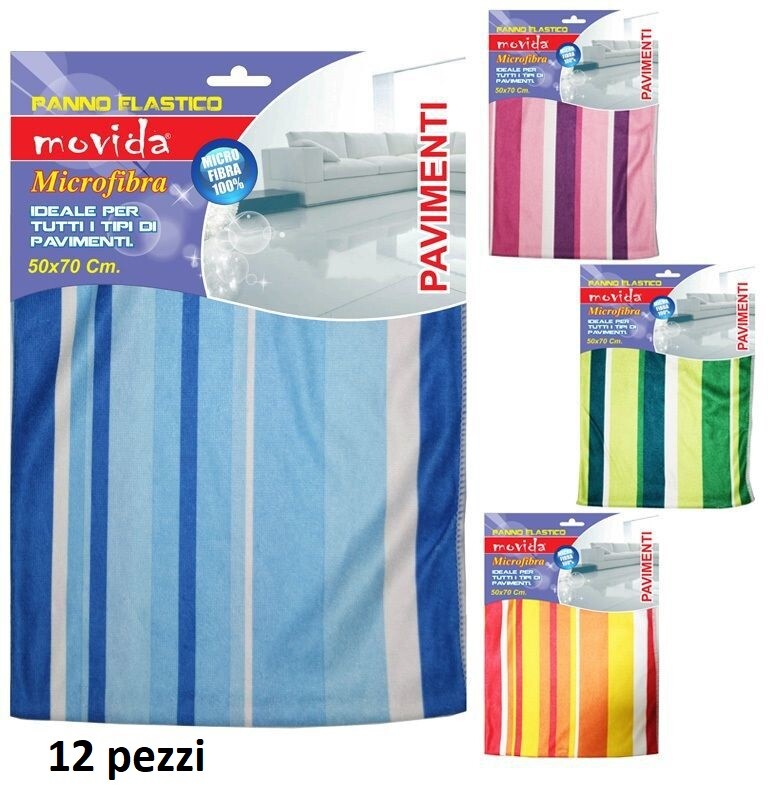 Set 12 Pezzi Panno Microfibra Elastico Movida Pulizia Pavimenti 50x70cm dfh