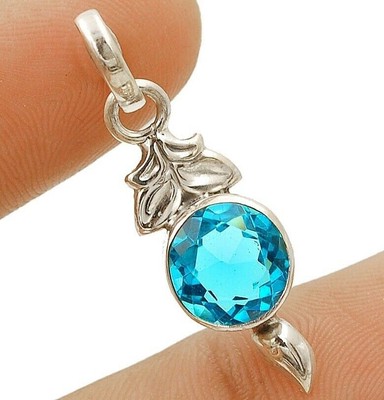 Natural 4CT Flawless Blue Topaz 925 Sterling Silver Pendant 1 1/4'' Long @B7-3