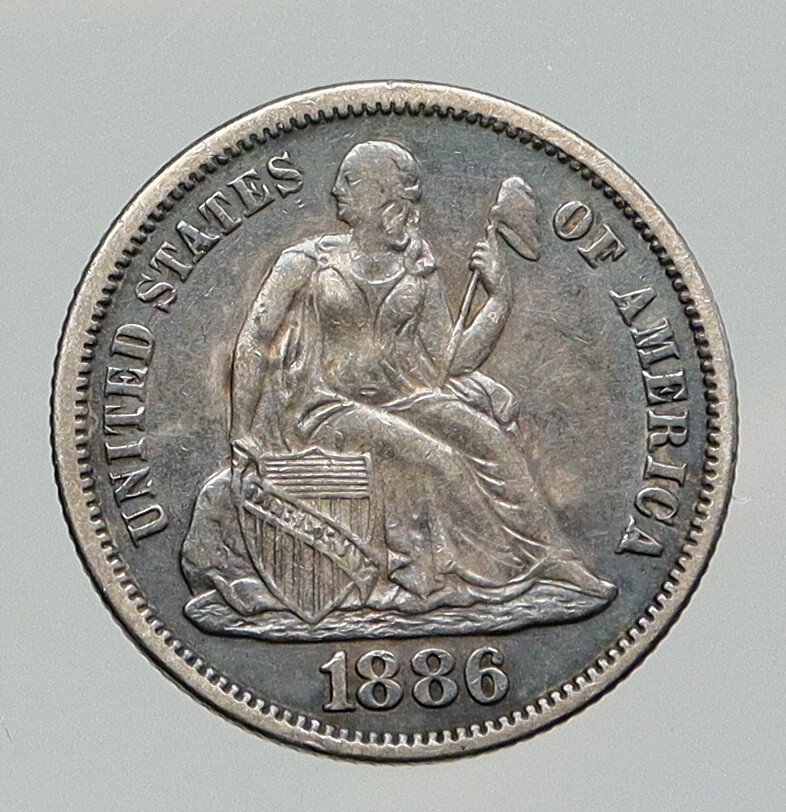 1886 UNITED STATES US Silver SEATED LIBERTY Vintage Antique OLD