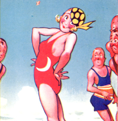 Saucy Bathing Beauty Bamforth Vacation Comics c1935, Moon Beach Swimsuit Pinup