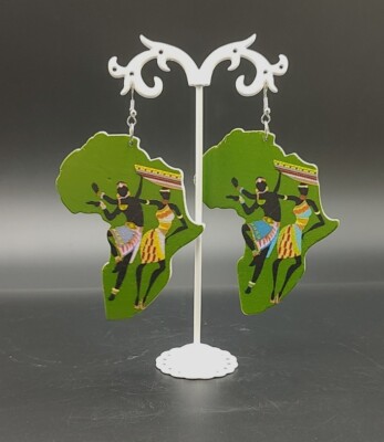 Women Wooden African Map Drop Dangle Earring