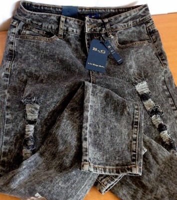 B&G Jeans Skinny Destroyed Indigo Black Stretch Women Sz 7 USA Design Studio NWT