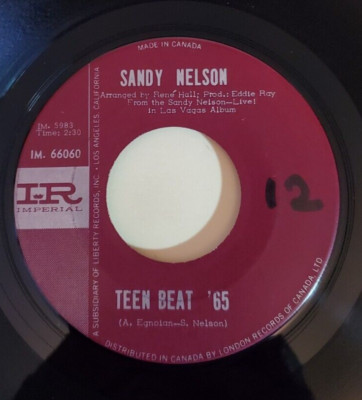 Sandy Nelson TEEN BEAT '65 / KITTY'S THEME (ROCK 45) #66060 PLAYS VG+ TO VG++