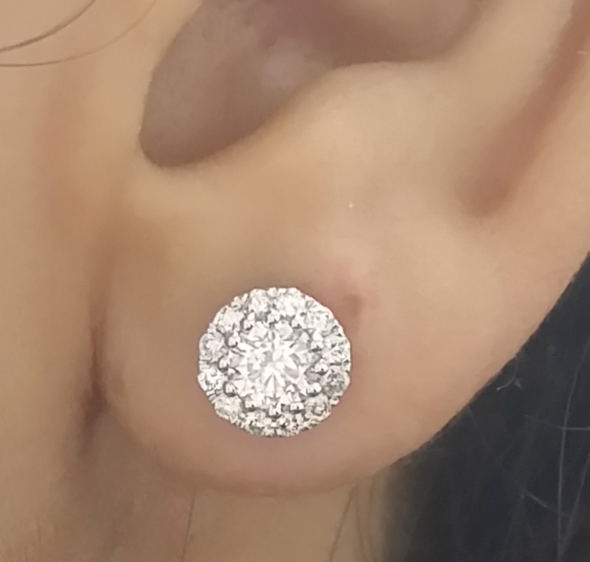 Pre-owned Handmade Deal 14k Gold 1.05 Ctw Solitaire Halo Studs Round Genuine Diamond Earrings 7mm