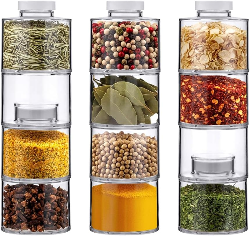 12 Pack Acrylic Stackable Spice Jars, Clear Tower Storage Boxes, Multi Kitchen S