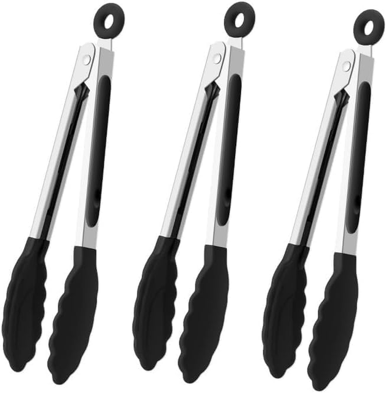 Set of 3 7-Inch Small Silicone Tongs Mini Serving Tongs Kitchen Barbecue Clip An