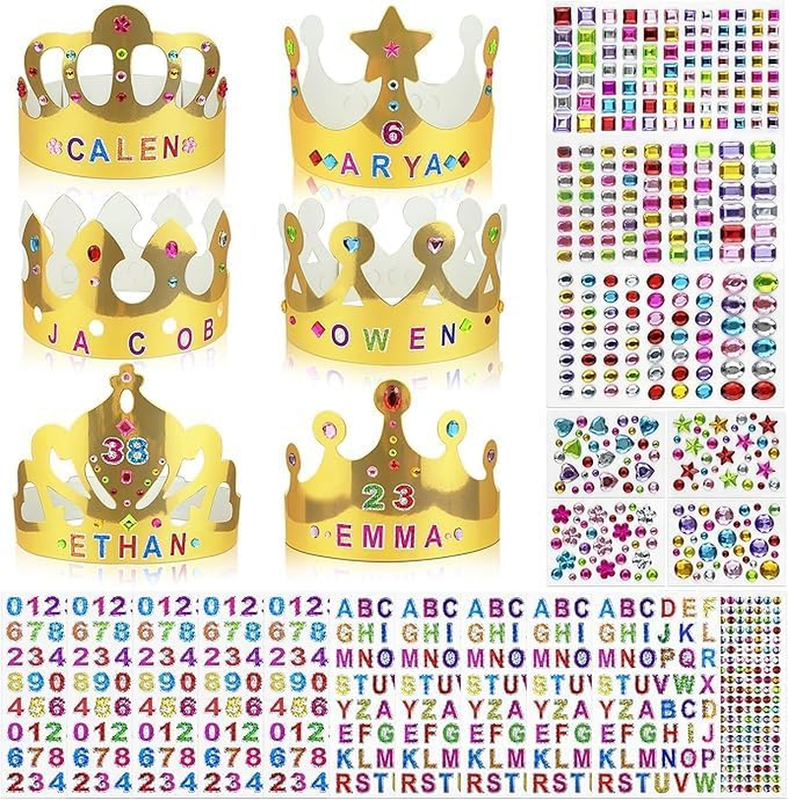 30 PCS Paper Crowns with 10 Sheets Diamond Stickers Your Own Crowns Bulk for Bir