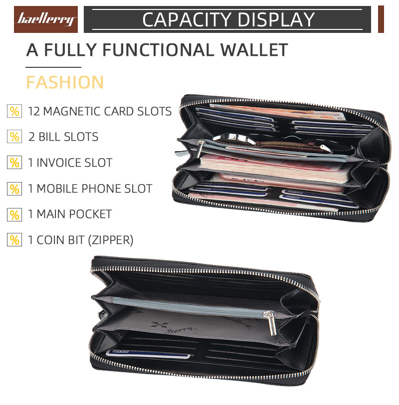 Men's Long Wallet Credit Card Holder Purse Large Capacity Leather Clutch Handbag