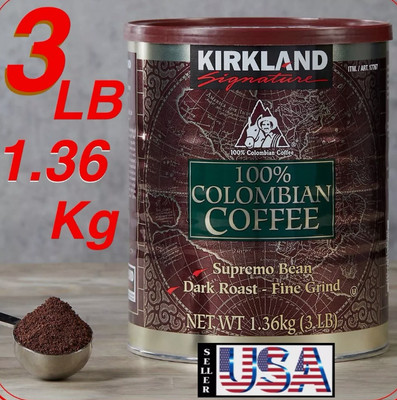 Kirkland Signature Fine Ground Coffee 100% Colombian Supremo or Decaf Dark Roast