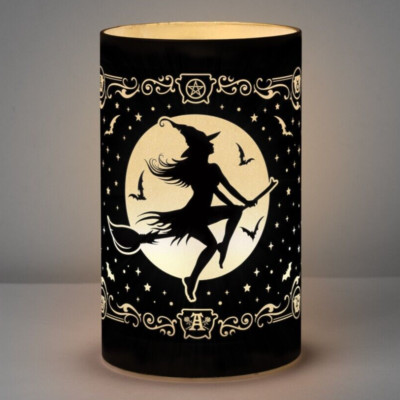 Alchemy Gothic Witch by Moonlight LED Etched Black Glass Lantern Light LED4 NIB