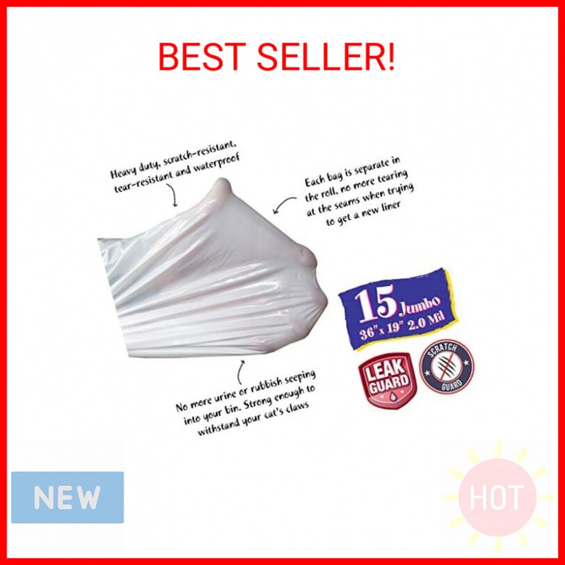 15 Count Fresh Kitty Litter Box Liners Super Thick, Durable, Easy Clean Up Jumbo