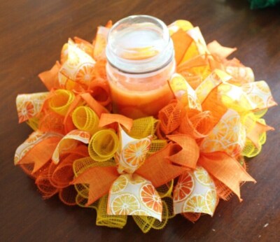 14'' or 18'' Citrus Oranges Summer Centerpiece/Candle Ring Wreath ~ Deco Mesh