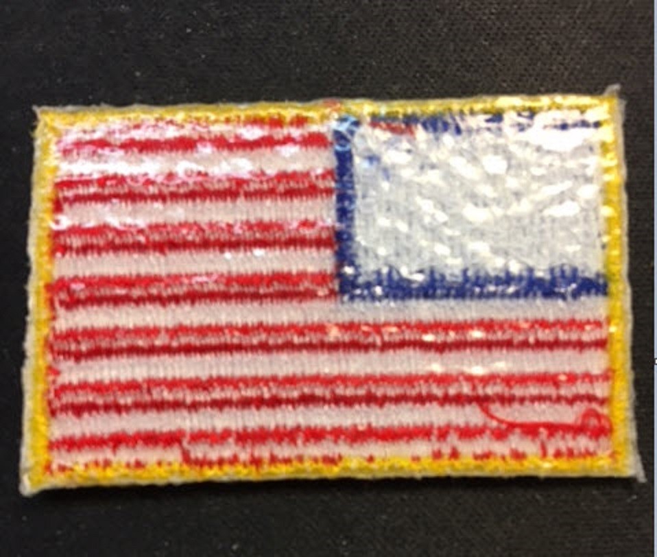 SMALL USA AMERICAN FLAG EMBROIDERED PATCH IRON-ON SEW-ON GOLD BORDER 1¾" x 1⅛"