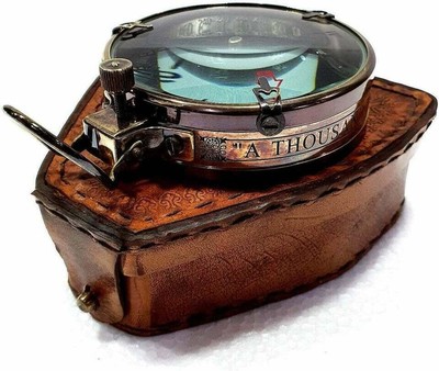 Vintage Nautical Antique Brass Compass Magnifying Glass Navigation With Case
