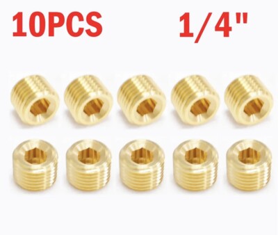 10pcs Brass Pipe Plug 1/4'' NPT Male Thread Hex Internal Head Socket Fitting NEW