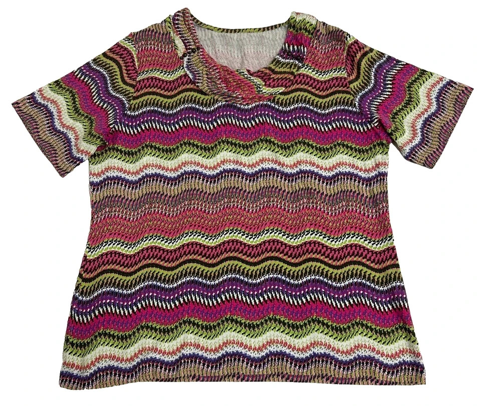 Farbenfrohes T-Shirt mit Zick-Zack-Muster in verschiedenen Farben, Gr. 38