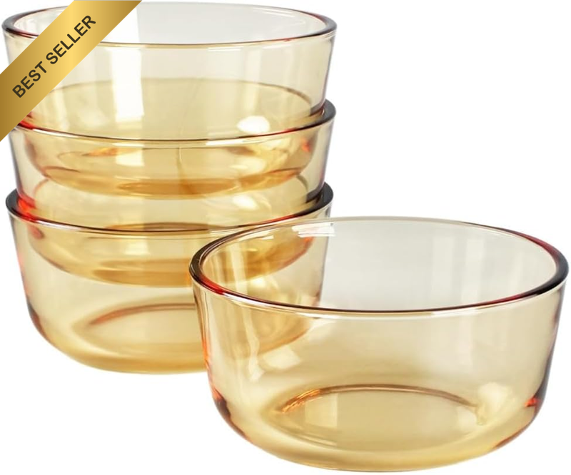 4 Pack Amber Glass Soup Bowls, Multi-Meal Container