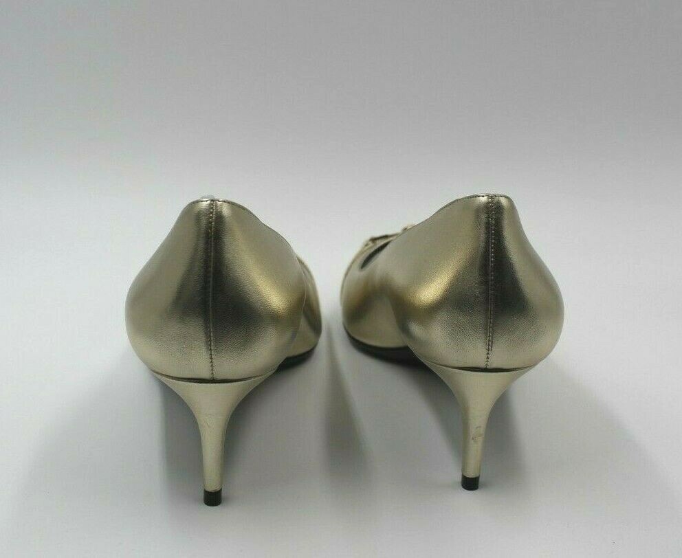 Pre-owned Versace Women's Decollete Lamb Leather Gold Heel Pumps Size 39 Italian/ 9 Us