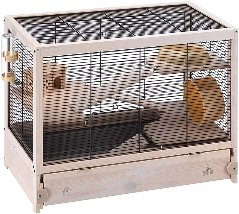 Ferplast HAMSTERVILLE Hamster Habitat Cage, Sturdy Wooden Structure, Black