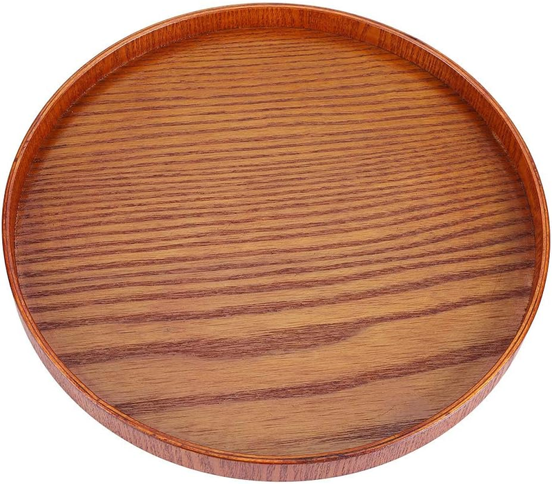 Round Wooden Serving Tray, 33Cm Diameter, for Tea, Coffee, Snacks, Indoor and Ou