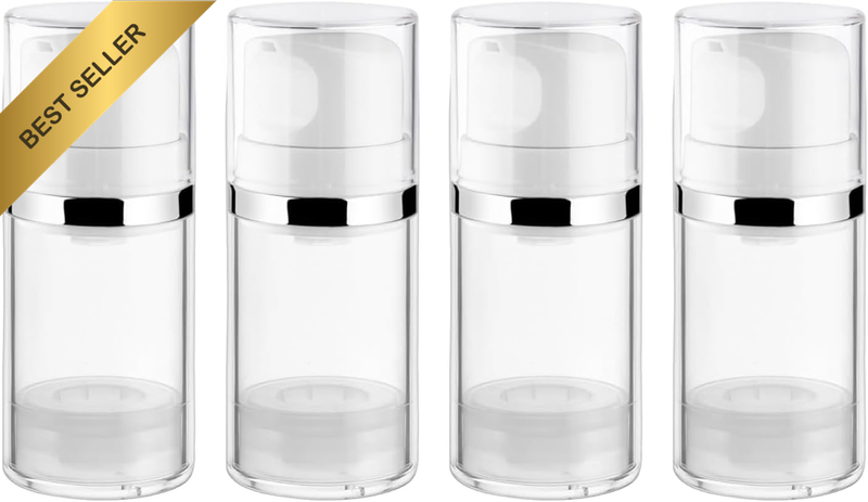 Refillable Airless Pump Dispenser Bottles for Lotion, Shampoo & Toiletries, 4 Pc