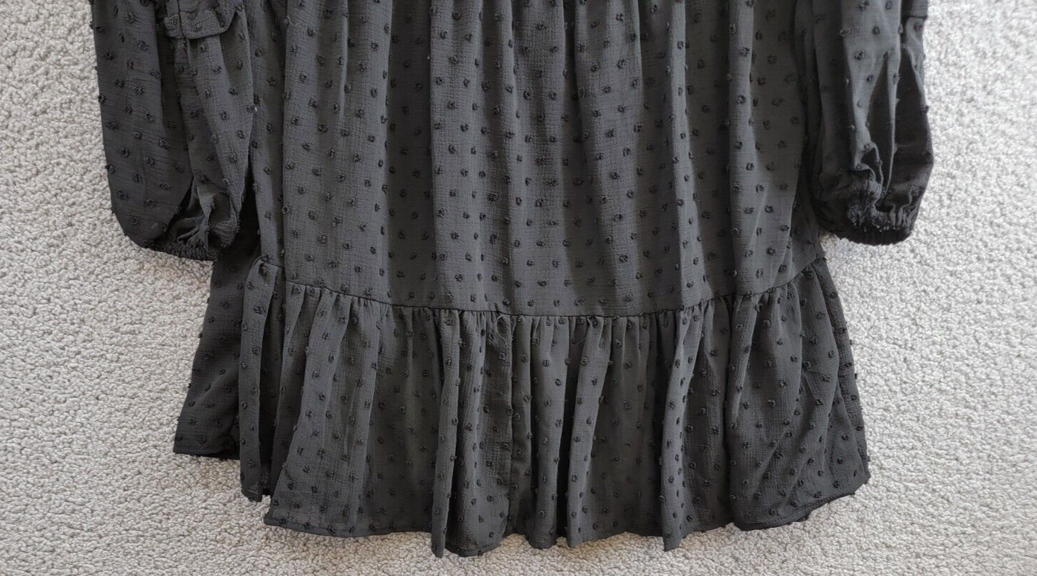 CeCe Clip Dot Ruffled Mini Dress Women's XS Black V-Neck Long Sleeve Pullover - Picture 12 of 15