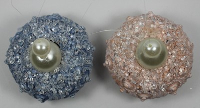 Sunbleached Jeweled Blue Pink Sea Urchins Christmas Holiday Ornaments Set of 2