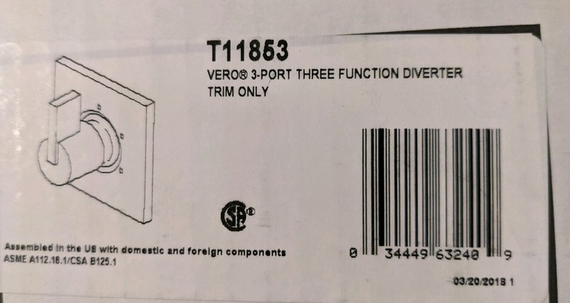 Delta Vero T11853 3-Port Three Function Diverter Trim Only Chrome